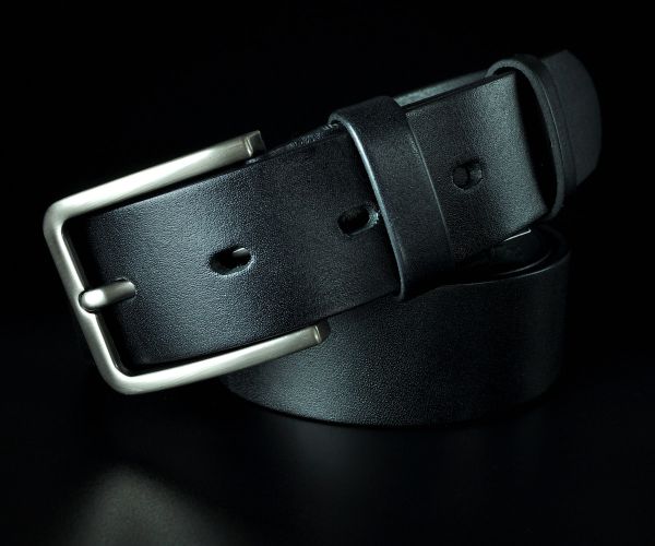 Чоловічий шкіряний ремінь преміум Kremen чорний 4 см (класична пряжка)