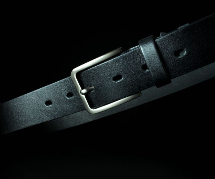 Чоловічий шкіряний ремінь преміум Kremen чорний 4 см (класична пряжка)