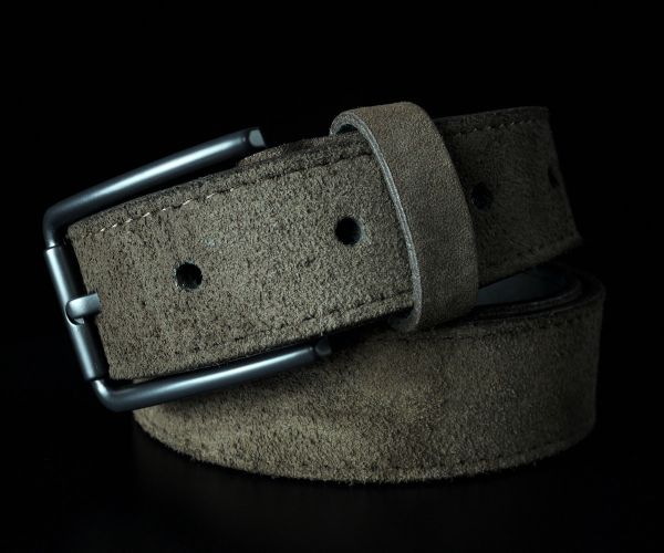 Чоловічий замшевий ремінь Kremen темно-коричневий 3,5 см (класична чорна пряжка)