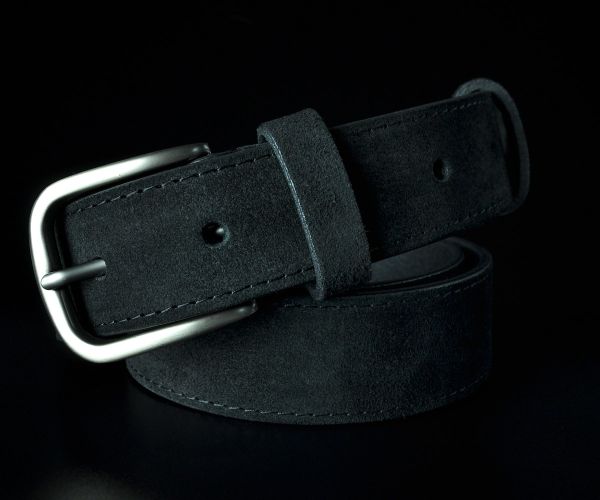 Чоловічий замшевий ремінь Kremen чорний 3,5 см (класична пряжка)