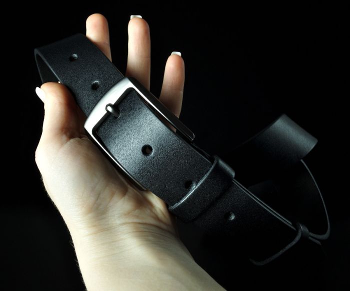 Чоловічий шкіряний ремінь Kremen чорний гладкий 3,5 см (класична пряжка)