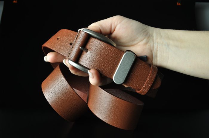 Чоловічий шкіряний ремінь Kremen світло-коричневий структурний 4 см (класична пряжка)