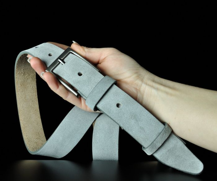 Чоловічий замшевий ремінь Kremen сірий 3,5 см (класична пряжка)