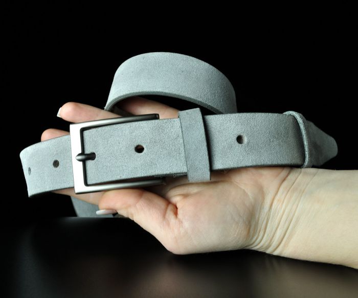 Чоловічий замшевий ремінь Kremen сірий 3,5 см (класична пряжка)