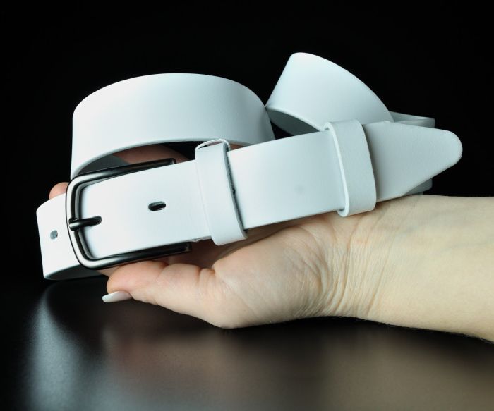 Чоловічий шкіряний ремінь преміум Kremen білий гладкий 3,5 см (класична пряжка)