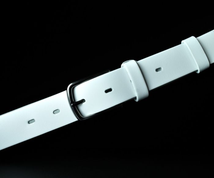 Чоловічий шкіряний ремінь преміум Kremen білий гладкий 3,5 см (класична пряжка)