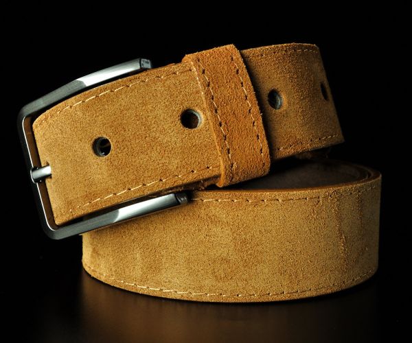 Чоловічий замшевий ремінь Kremen рудий 4 см (класична пряжка)