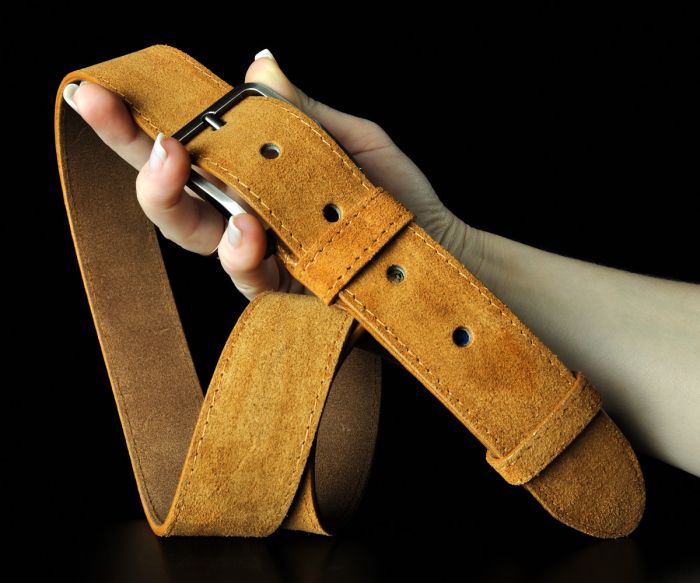 Чоловічий замшевий ремінь Kremen рудий 4 см (класична пряжка)