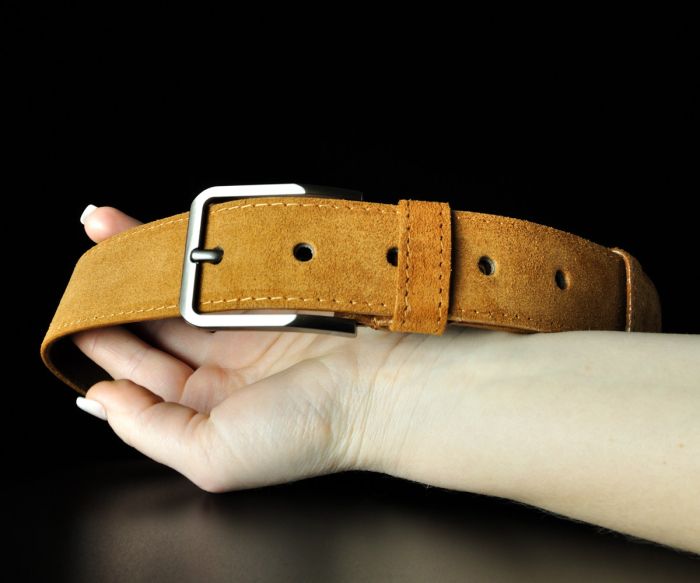 Чоловічий замшевий ремінь Kremen рудий 4 см (класична пряжка)