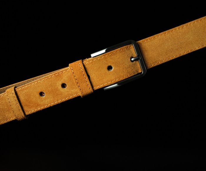 Чоловічий замшевий ремінь Kremen рудий 4 см (класична пряжка)