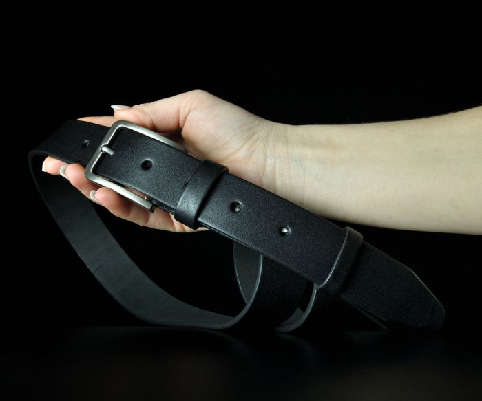 Чоловічий шкіряний ремінь Kremen батал чорний гладкий 3,5 см (класична пряжка)