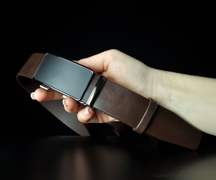 Чоловічий шкіряний ремінь преміум Kremen коричневий гладкий 3,7 см — 125 см (пряжка автомат)