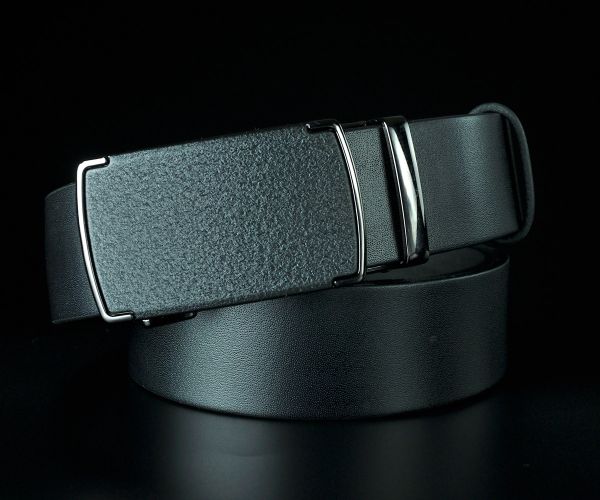 Чоловічий шкіряний ремінь Kremen чорний  3,7 см — 120 см (пряжка автомат)