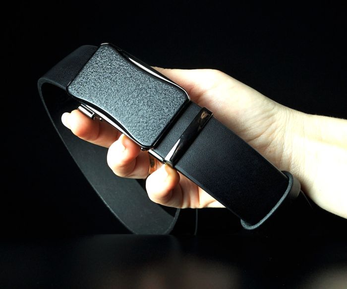 Чоловічий шкіряний ремінь Kremen чорний 3,7 см — 122 см (пряжка автомат із грубим матом)