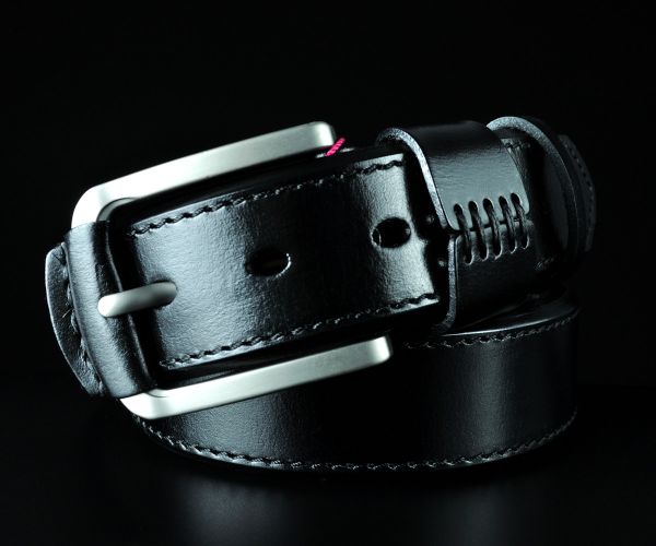 Шкіряний ремінь De Esse чорний з шкіряною вставкою на пряжці (3,8 см)