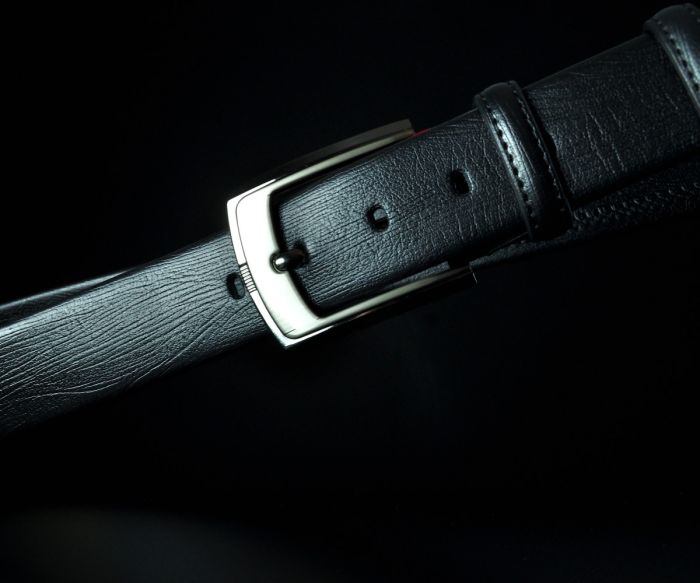 Чоловічий ремінь De Esse з масивною класичною пряжкою, чорна фактурна шкіра (3,7 см)а515