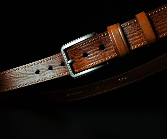 Чоловічий коричневий ремінь De Esse з фактурної шкіри, прошитий (3,8 см)