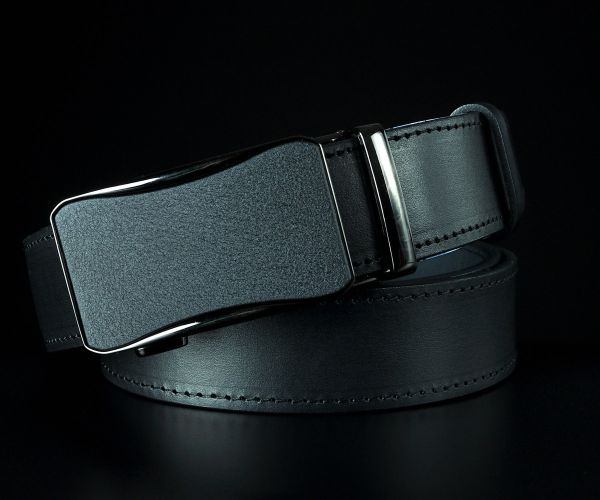 Чоловічий шкіряний ремінь-автомат SFIP чорний, прошитий по краях (3,5 см)