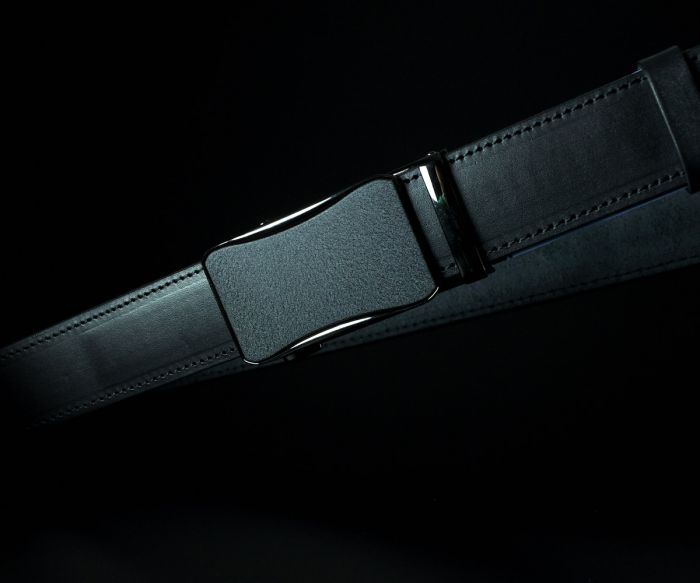 Чоловічий шкіряний ремінь-автомат SFIP чорний, прошитий по краях (3,5 см)