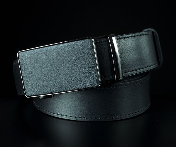 Чоловічий шкіряний ремінь SFIP автомат, чорна гладка шкіра (3,5 см)