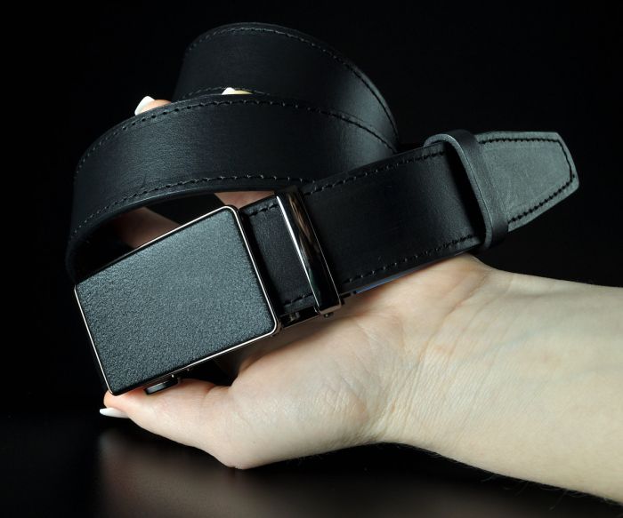 Чоловічий шкіряний ремінь SFIP автомат, чорна гладка шкіра (3,5 см)