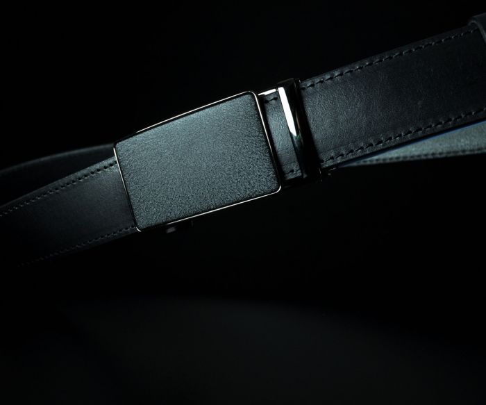 Чоловічий шкіряний ремінь SFIP автомат, чорна гладка шкіра (3,5 см)