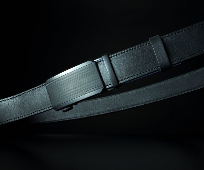 Чоловічий шкіряний ремінь SFIP автомат з матовою фактурною пряжкою, чорний (3,5 см)