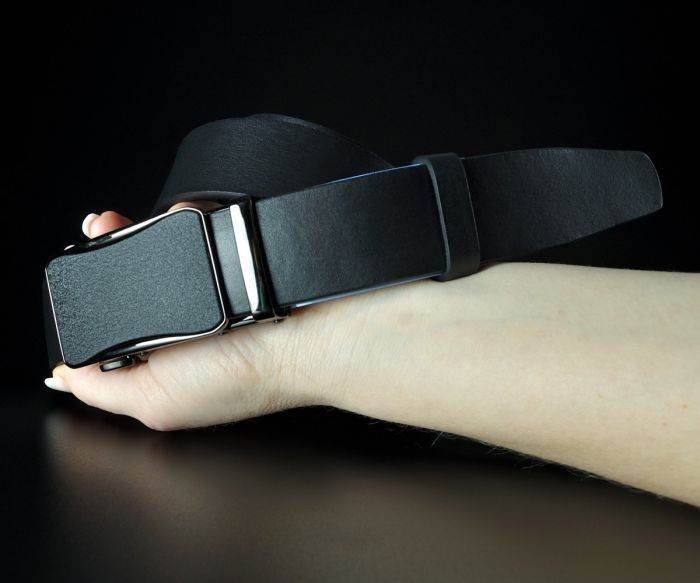 Чоловічий ремінь SFIP автомат з гладкої шкіри без прошивки, чорний (3,5 см)