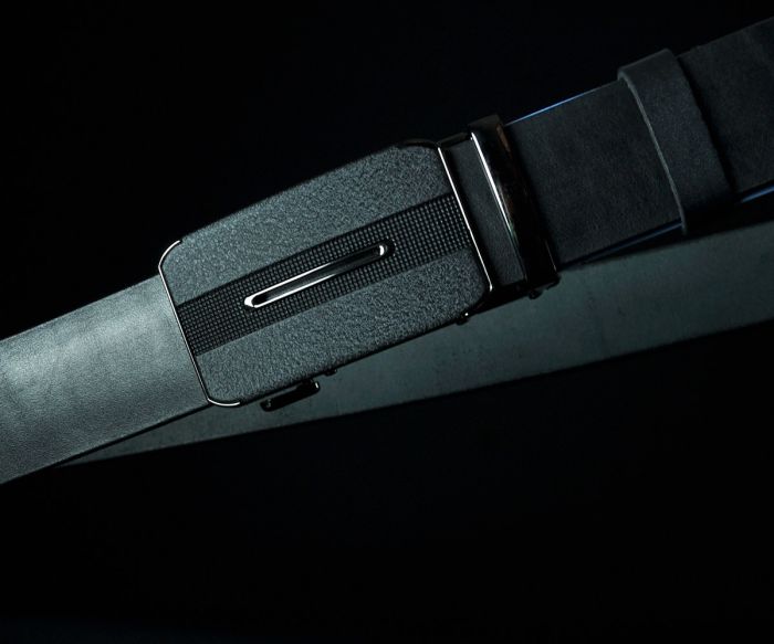 Чоловічий шкіряний ремінь SFIP автомат, гладкий чорний з матовою пряжкою (3,5 см)