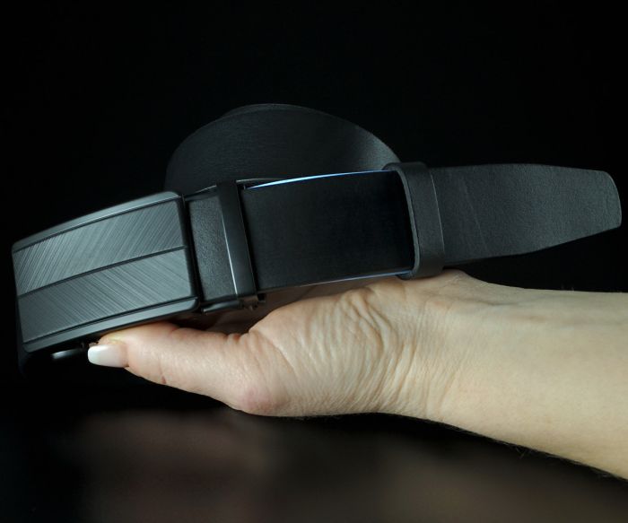 Чоловічий шкіряний ремінь SFIP автомат з гладкої шкіри, пряжка з лініями (3,5 см)