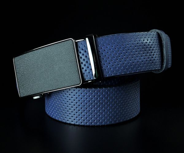 Чоловічий синій ремінь SFIP автомат з фактурним тисненням (3,5 см)