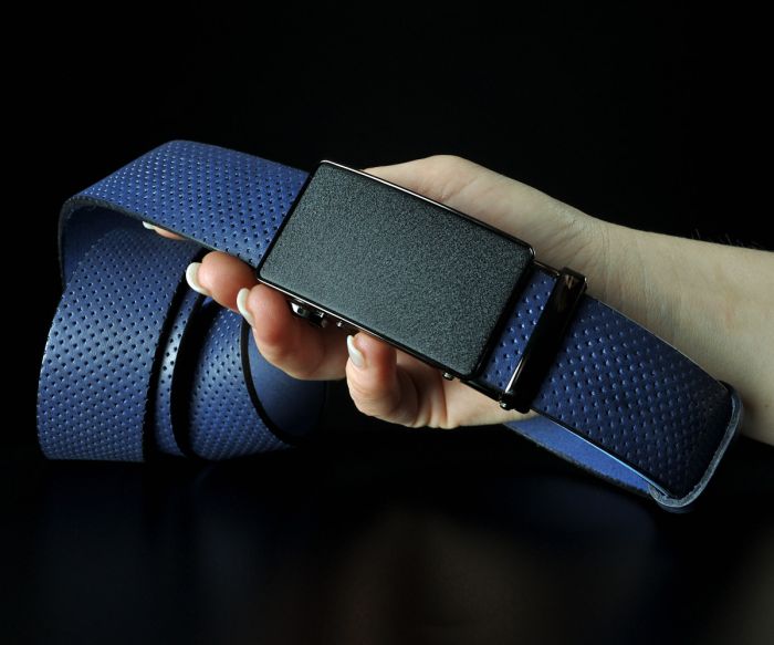 Чоловічий синій ремінь SFIP автомат з фактурним тисненням (3,5 см)