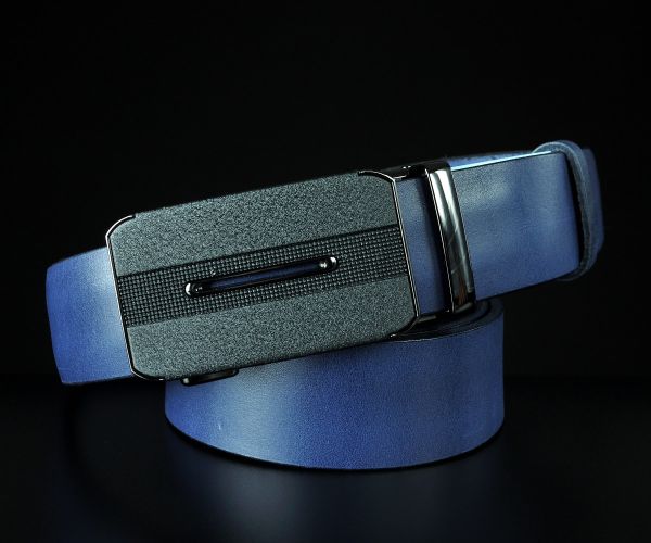 Чоловічий синій ремінь SFIP автомат з гладкої шкіри, пряжка з вишуканою вставкою (3,5 см)