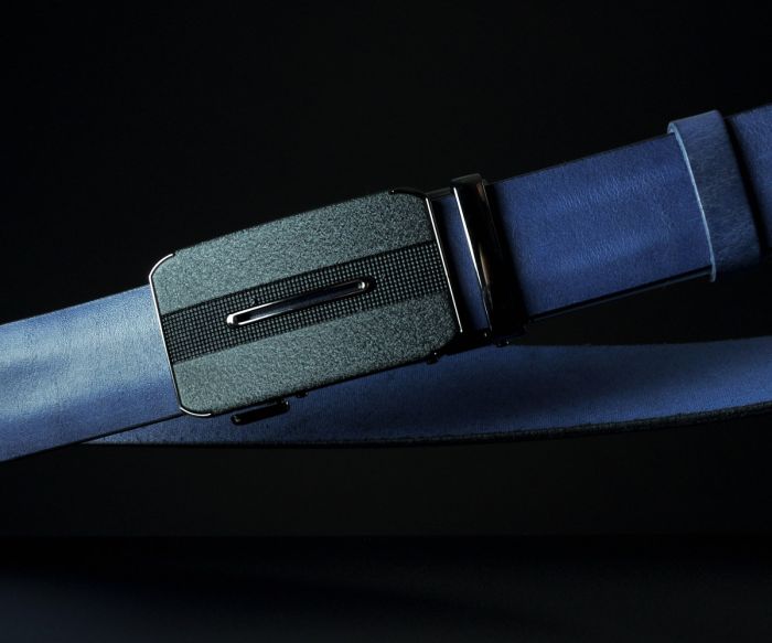 Чоловічий синій ремінь SFIP автомат з гладкої шкіри, пряжка з вишуканою вставкою (3,5 см)