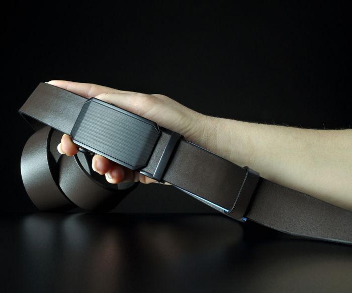 Чоловічий шкіряний ремінь SFIP автомат коричневий гладкий (3,5 см)