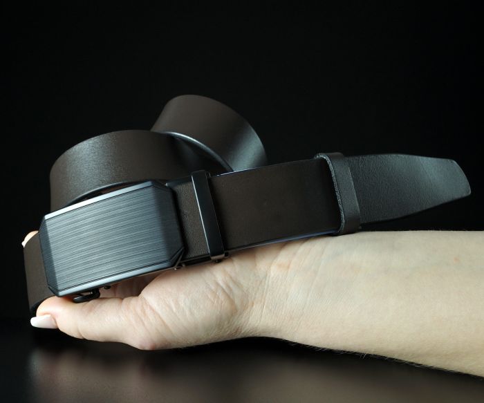 Чоловічий шкіряний ремінь SFIP автомат коричневий гладкий (3,5 см)