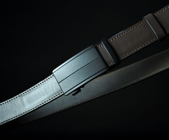 Чоловічий коричневий ремінь SFIP автомат прошитий, чорна матова пряжка (3,5 см)