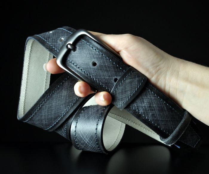 Чоловічий шкіряний ремінь з ефектом візуальної фактури, чорний (4 см)