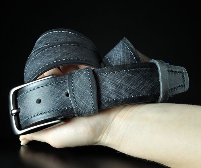 Чоловічий шкіряний ремінь з ефектом візуальної фактури, чорний (4 см)