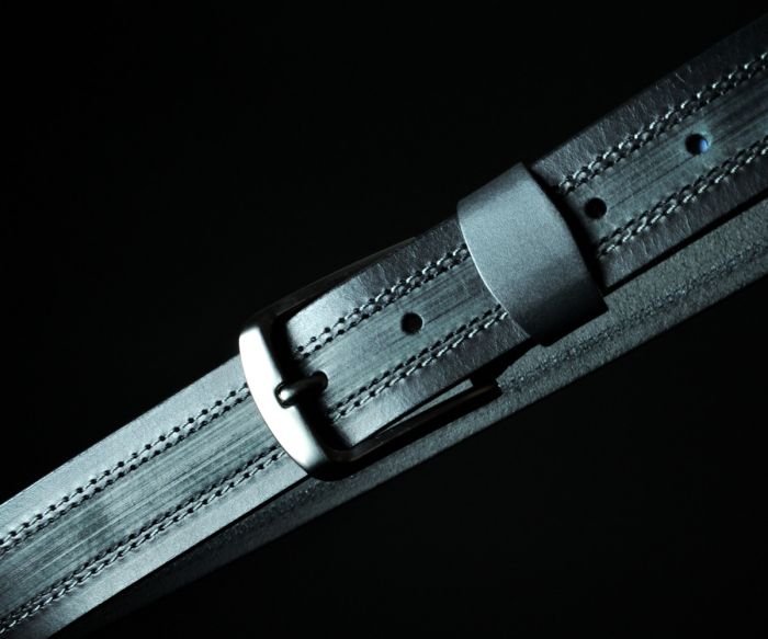 Чоловічий чорний ремінь під джинси з подвійною прошивкою та тисненням (4 см)