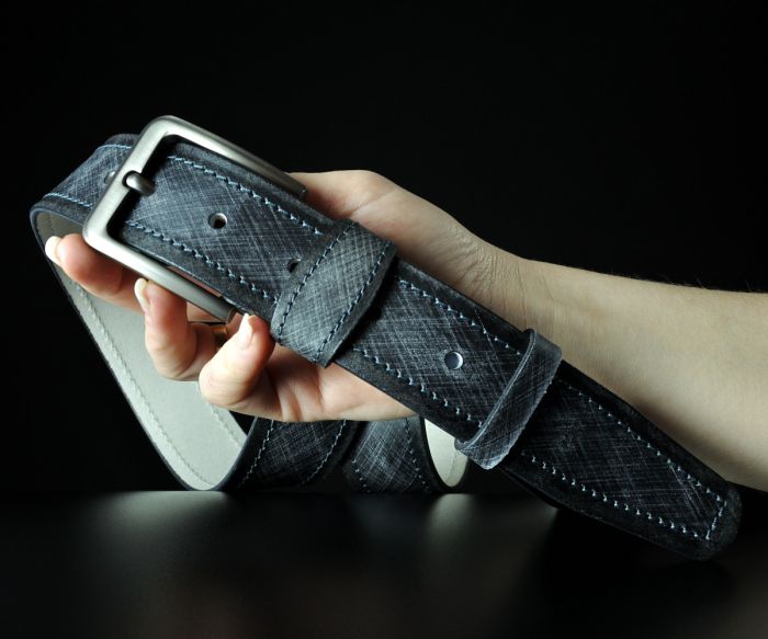 Чоловічий шкіряний ремінь з ефектом  фактури, чорний (4 см)