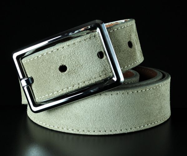 Шкіряний ремінь унісекс з натурального замшу, бежевий (3,5 см)