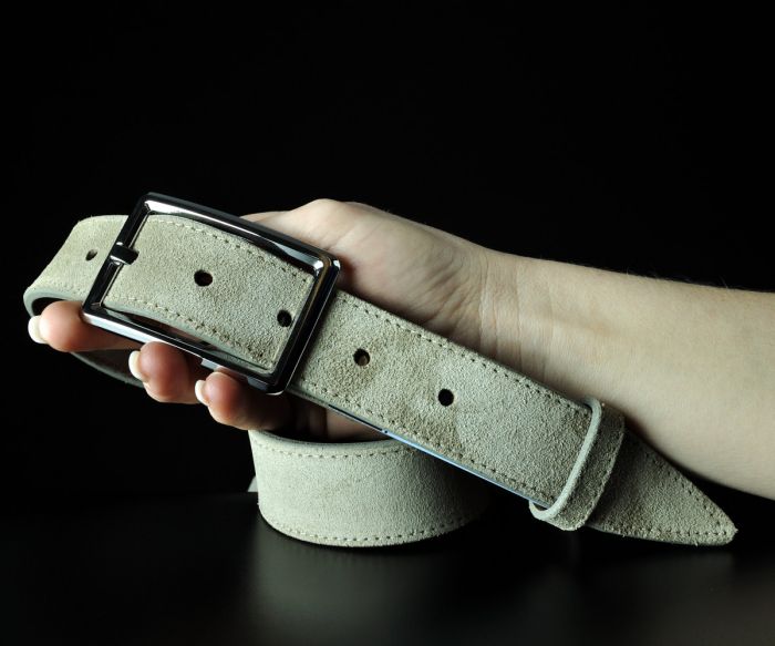 Шкіряний ремінь унісекс з натурального замшу, бежевий (3,5 см)