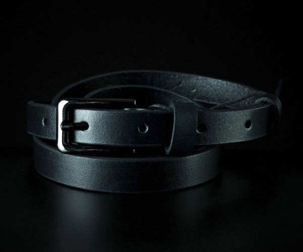 Класичний вузький шкіряний ремінь Sfip, чорний гладкий (1,5 см)