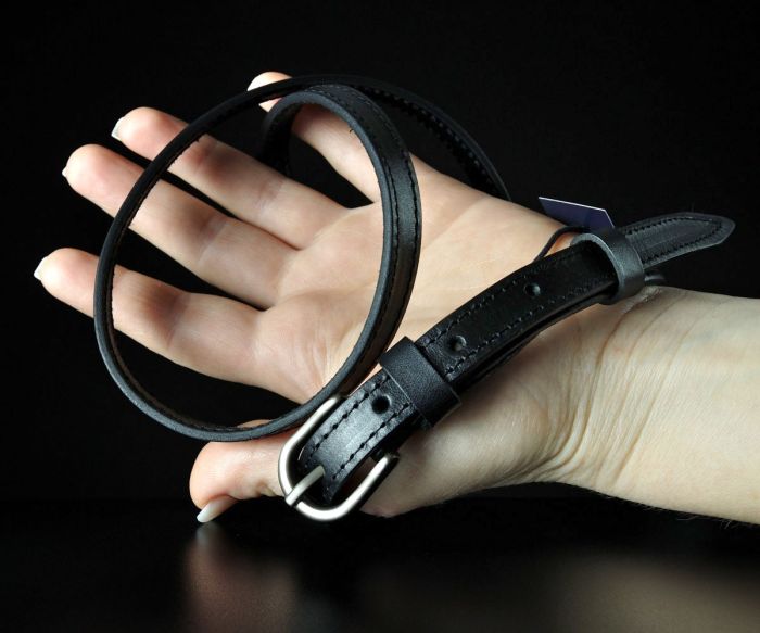 Жіночий шкіряний пасок Sfip чорний, гладкий з прошивкою (1,5 см)