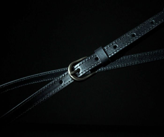 Жіночий шкіряний пасок Sfip чорний, гладкий з прошивкою (1,5 см)