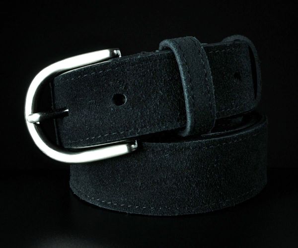 Жіночий замшевий ремінь Sfip чорний, прошитий (3,5 см)