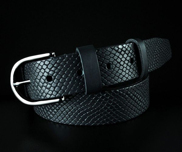 Жіночий шкіряний ремінь Sfip "під рептилію", чорний (3,5 см)