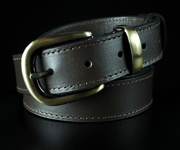 Жіночий шкіряний пасок Sfip гладкий коричневий, із золотистою пряжкою (3 см)