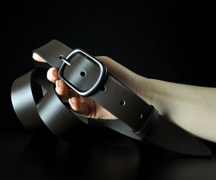 Жіночий шкіряний ремінь Sfip темно-коричневий, гладкий (3,5 см)